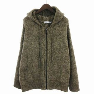 ZARA - ザラ パーカー ニット 長袖 ジップアップ リブ編み 茶系 EUR XS