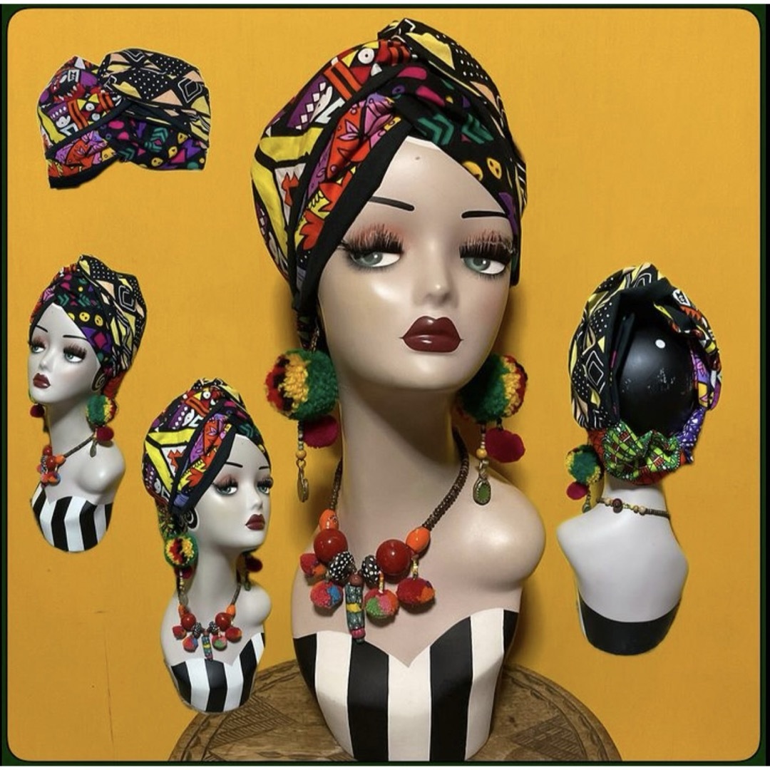 アフリカン　エスニック　ボリュームターバンヘアバンド　ボヘミアン レディースのヘアアクセサリー(ヘアバンド)の商品写真