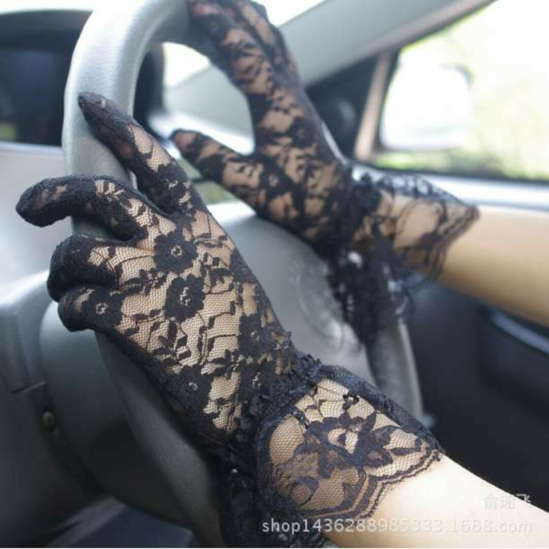 フリル付き レース 手袋 ブラック 花柄 装飾用 パーティ 冠婚葬祭 ゴスロリ レディースのファッション小物(手袋)の商品写真