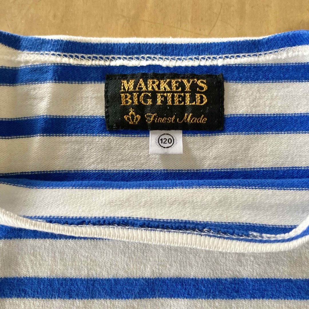 MARKEY'S(マーキーズ)のMARKEY’S ボートネック  ボーダーロンT 120 ホワイト×ブルー キッズ/ベビー/マタニティのキッズ服女の子用(90cm~)(Tシャツ/カットソー)の商品写真