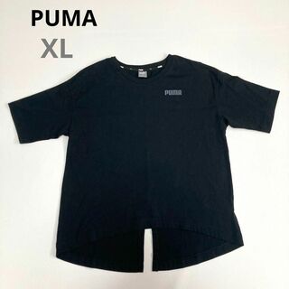 美品　プーマ　PUMA Tシャツ　黒　ブラック　ロゴ刺繍　XL スポーツ　半袖(Tシャツ(半袖/袖なし))