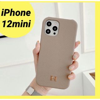 値下げ‼️SALE️‼️✨Hロゴ✨iPhone12miniケース　ベージュ(iPhoneケース)