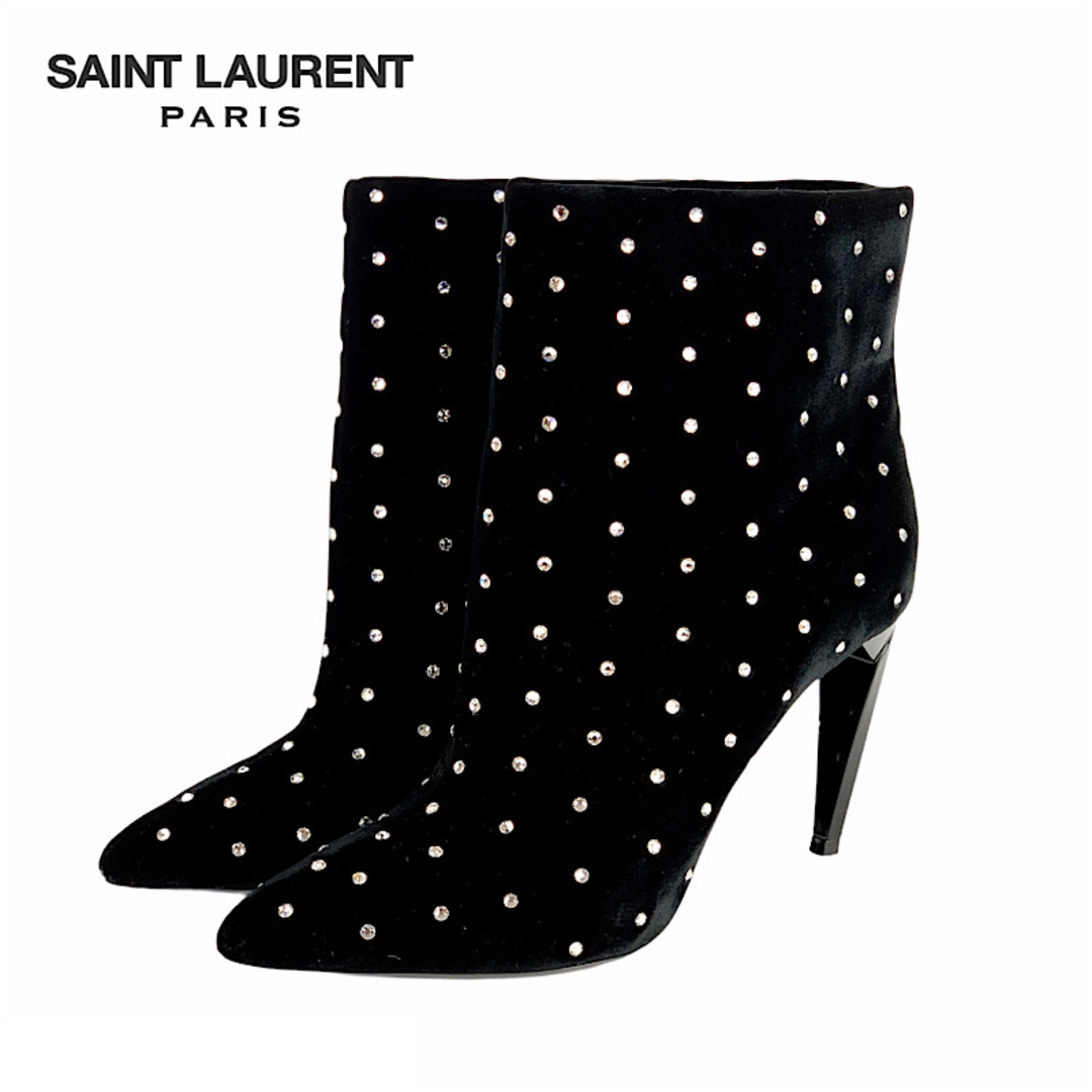 Saint Laurent(サンローラン)のサンローラン SAINT LAURENT ブーツ ショートブーツ 靴 シューズ ベロア ブラック ラインストーン レディースの靴/シューズ(ブーツ)の商品写真