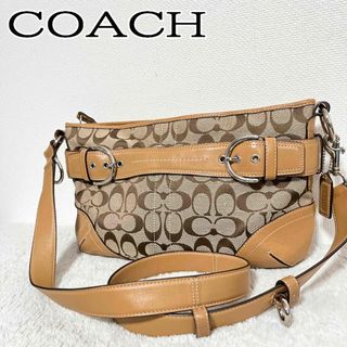 コーチ(COACH)の美品✨COACH コーチショルダーバッグハンドバッグブラウン茶シグネチャー総柄(ショルダーバッグ)