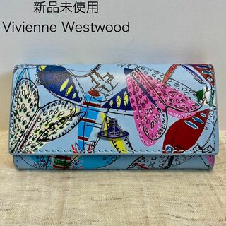 ヴィヴィアンウエストウッド(Vivienne Westwood)の【未使用】ヴィヴィアンウエストウッド キーケース 水色 総柄 トンボ オーブ(キーケース)