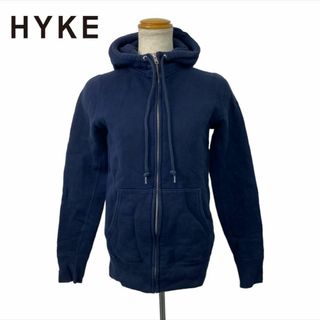 ■ HYKE ジップアップフーディー ネイビー リバースウィーブ 1