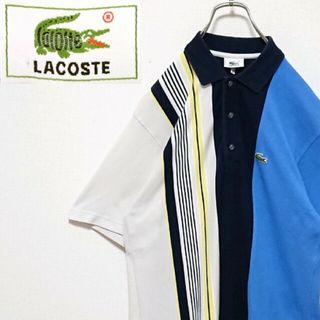 ラコステ(LACOSTE)のラコステ 文字 ワニ 刺繍 ロゴ 希少 ストライプ 半袖 ポロシャツ(ポロシャツ)