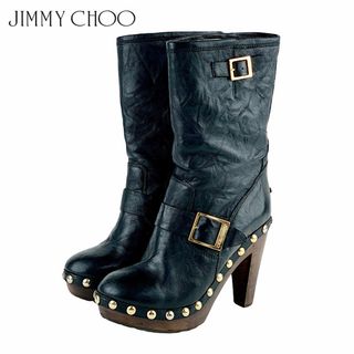 ジミーチュウ(JIMMY CHOO)のジミーチュウ JIMMY CHOO ブーツ ショートブーツ 靴 シューズ レザー ブラック スタッズ ベルト(ブーツ)