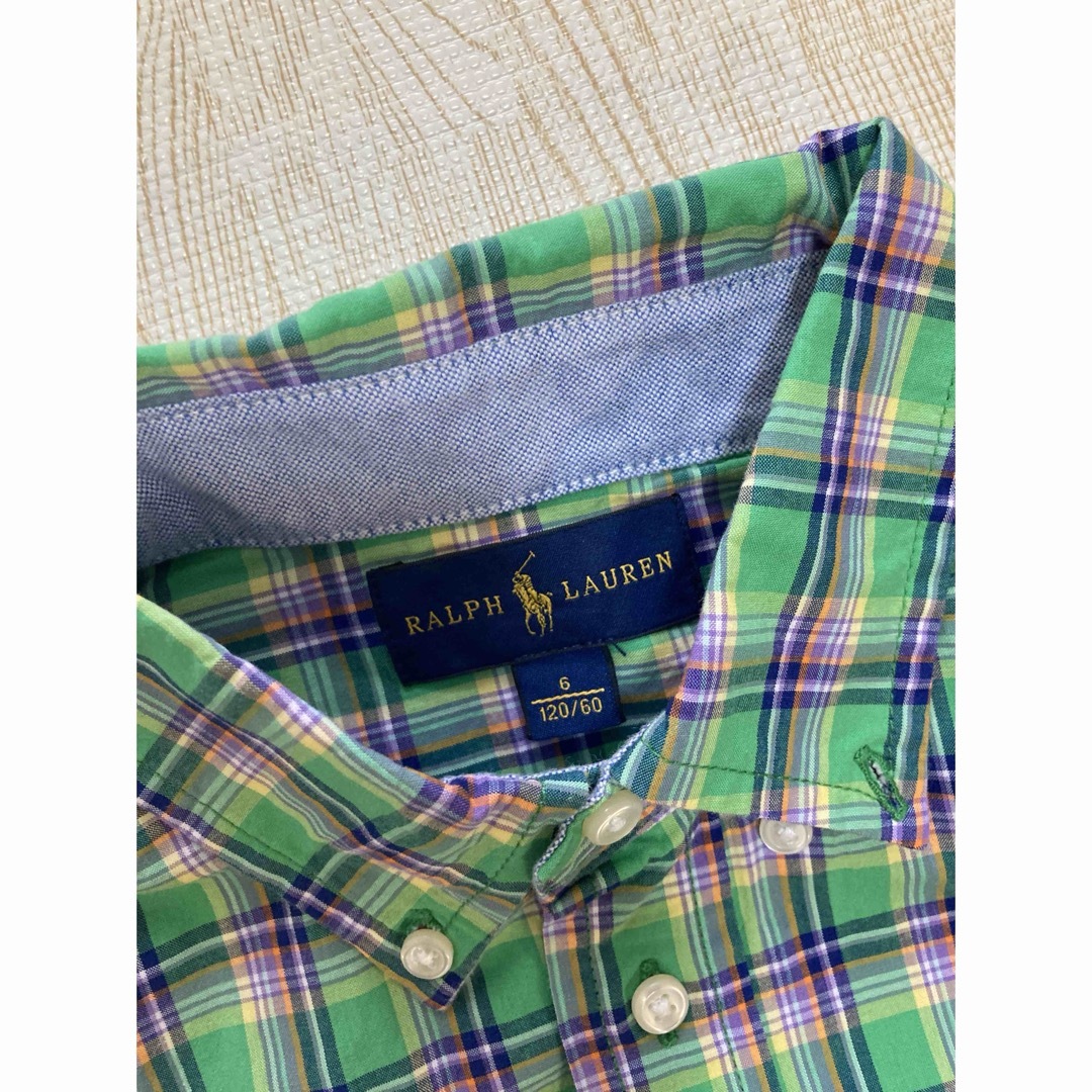 Ralph Lauren(ラルフローレン)のラルフローレン　キッズ　120 長袖シャツ　緑　チェック　綿100% キッズ/ベビー/マタニティのキッズ服男の子用(90cm~)(Tシャツ/カットソー)の商品写真