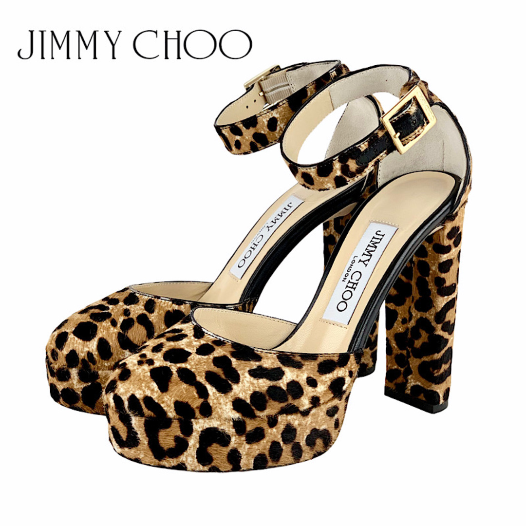 JIMMY CHOO(ジミーチュウ)のジミーチュウ JIMMY CHOO パンプス 靴 シューズ ハラコ ブラウン レオパード アンクルストラップ レディースの靴/シューズ(ハイヒール/パンプス)の商品写真