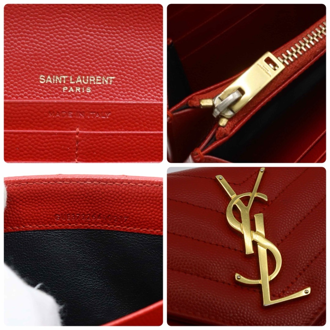 Yves Saint Laurent(イヴサンローラン)の美品　サンローラン　パリ　Vステッチ　YSL  長財布　レッド レディースのファッション小物(財布)の商品写真