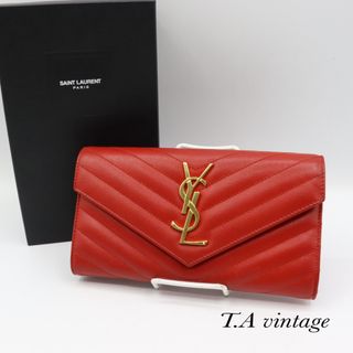 美品　サンローラン　パリ　Vステッチ　YSL  長財布　レッド