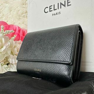 celine - 美品 現行 セリーヌ スモールトリフォールドウォレット ミニ財布 新型ロゴ 黒