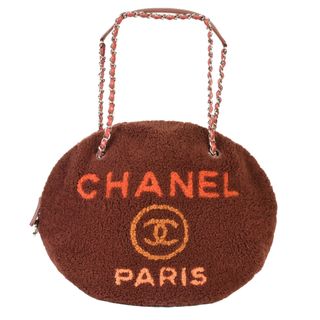 シャネル(CHANEL)のシャネル CHANEL ココマーク ドーヴィル ラウンド チェーン ショルダーバッグ ムートン ブラウン シルバー金具 シアリング【中古】(ハンドバッグ)