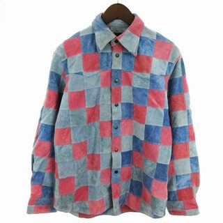 ルーバトラム シャツジャケット パッチワーク レザー ピンク 青 M ■SM1