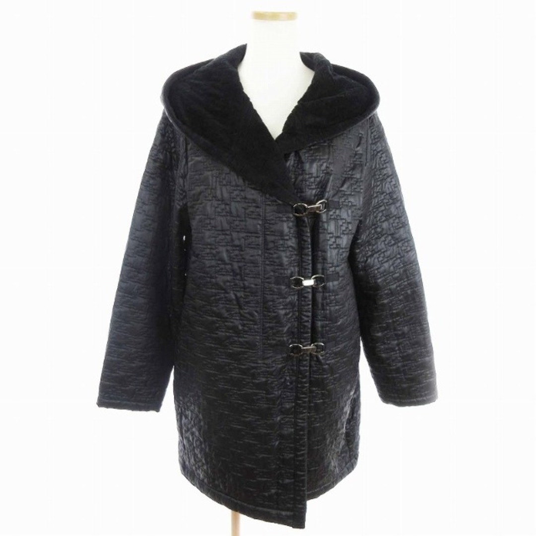 mila schon(ミラショーン)のミラショーン コート フード ハーフ丈 ブラック 黒 42 L位 ■SM1 レディースのジャケット/アウター(ロングコート)の商品写真