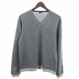 ヒューゴボス(HUGO BOSS)のヒューゴボス ニット セーター 長袖 Vネック ボーダー グレー M ■SM1(ニット/セーター)