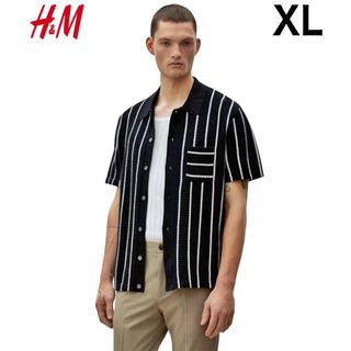 新品 H&M 高級 ニット シャツ ストライプ XL