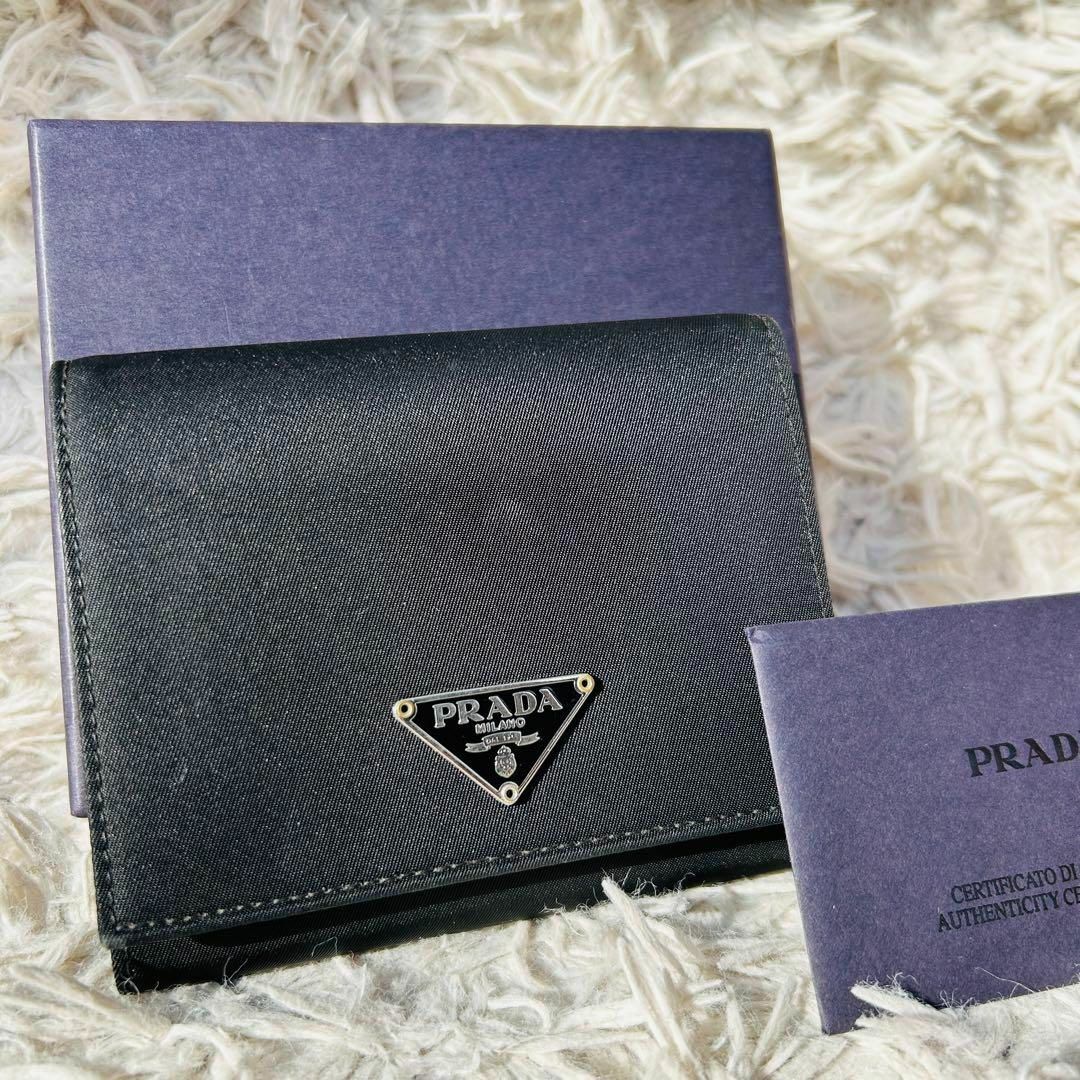 PRADA(プラダ)の極美品 プラダ M176 三つ折り 財布 三角ロゴプレート ナイロン 黒 正規品 レディースのファッション小物(財布)の商品写真