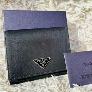 プラダ(PRADA)の極美品 プラダ M176 三つ折り 財布 三角ロゴプレート ナイロン 黒 正規品(財布)