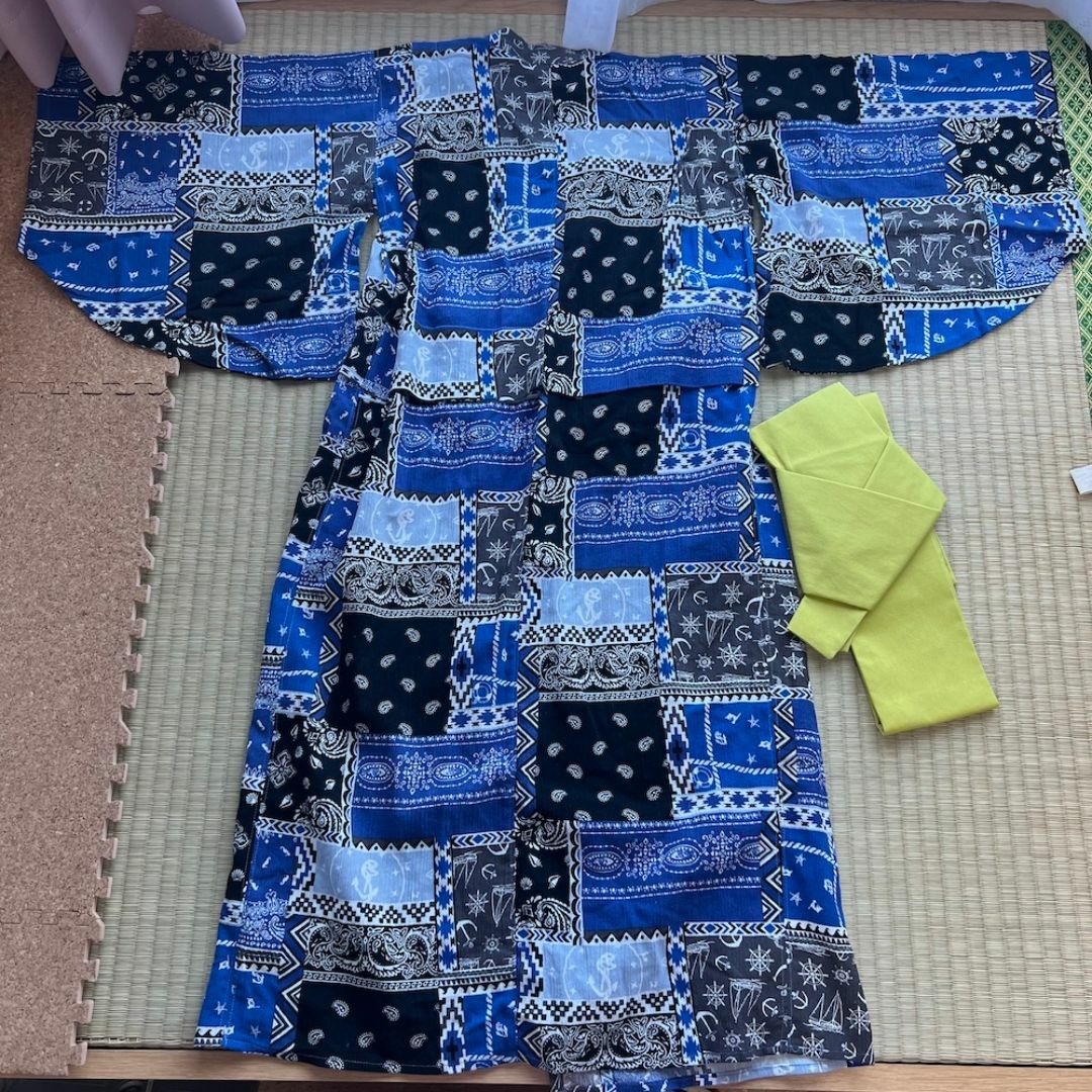 子供浴衣セット つなぎ 120cm 上下セット130cm 夏祭り お盆 キッズ/ベビー/マタニティのキッズ服男の子用(90cm~)(甚平/浴衣)の商品写真