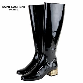 サンローラン SAINT LAURENT ブーツ ロングブーツ 靴 シューズ パテント ブラック ゴールド 未使用 グリッター