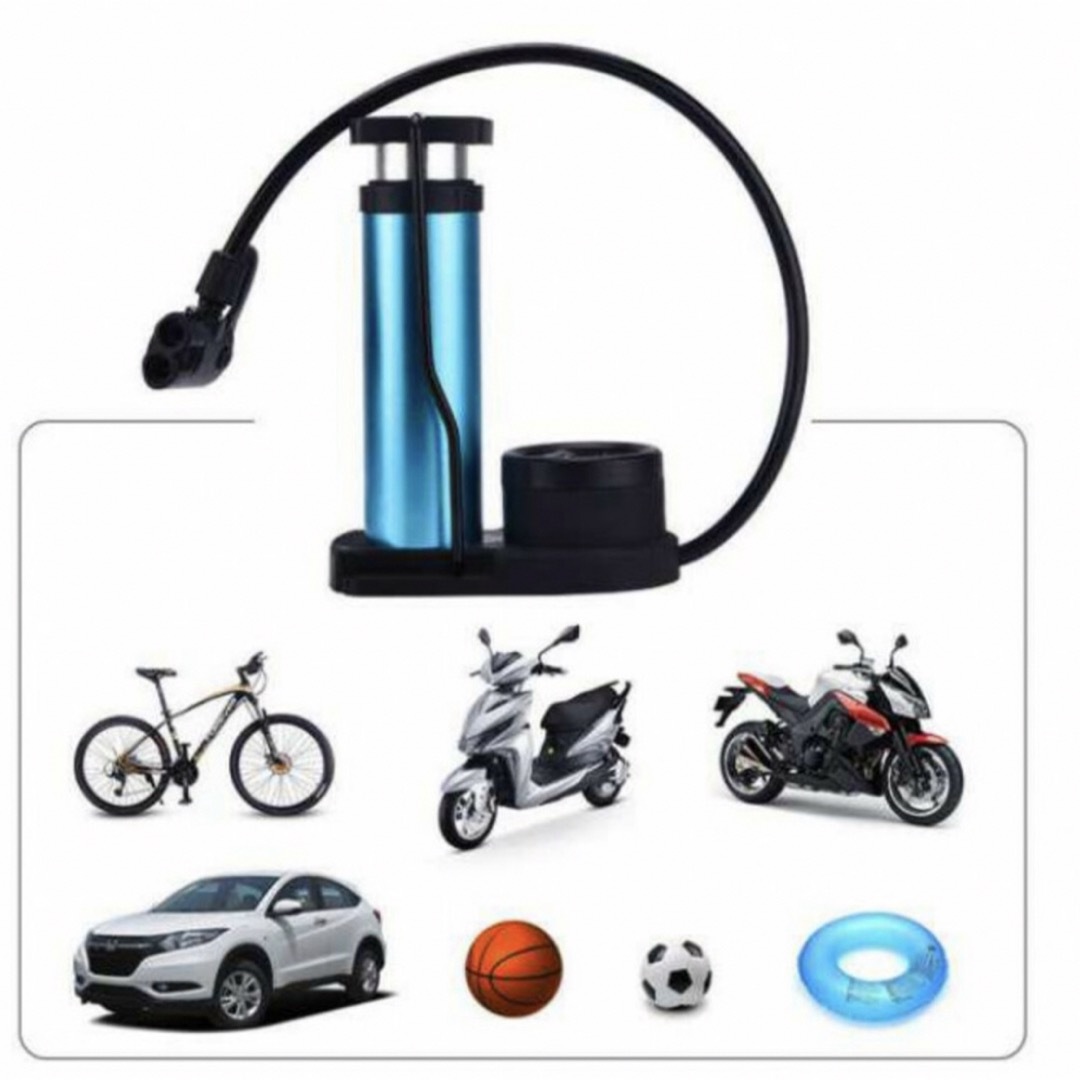空気入れ 圧力計付 小型コンパクト 自転車 多機能 足踏み式携帯ポンプ ブルー スポーツ/アウトドアの自転車(工具/メンテナンス)の商品写真