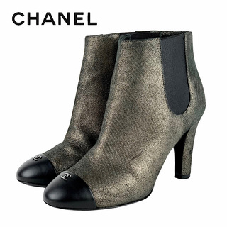 シャネル(CHANEL)のシャネル CHANEL ブーツ ショートブーツ 靴 シューズ レザー ブラック ココマーク サイドゴア メタリック(ブーツ)