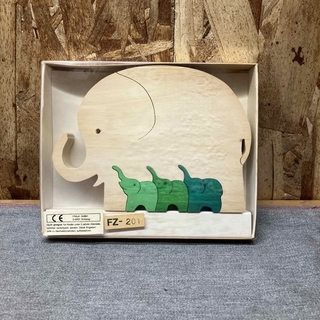 【Nけ1384】ゾウの親子パズル　インテリア 時代物 レトロ 置物 木製 積み木(知育玩具)