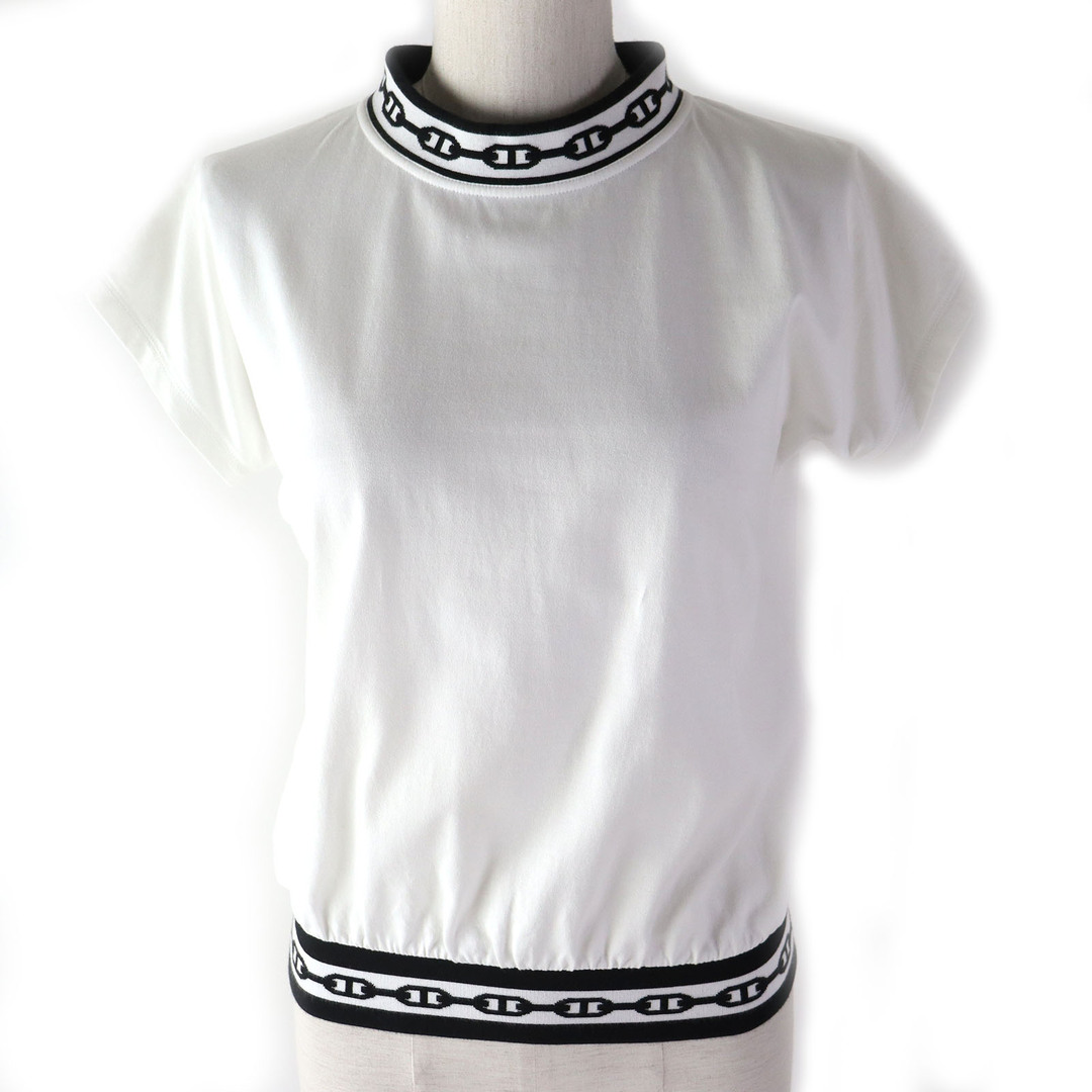 HERMES - 極美品△HERMES エルメス 21AW コットン100％ シェーヌダンクル  半袖Ｔシャツ カットソー ホワイト ブラック 34 フランス製 正規品 レディース