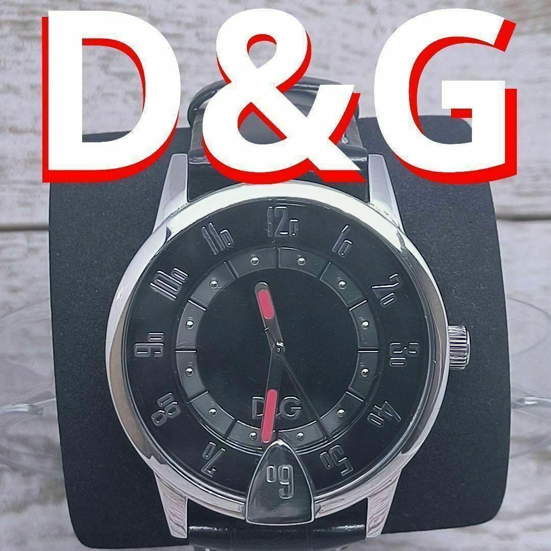 ドルチェ＆ガッバーナ　ブラック　レザー　腕時計 D&G シルバー メンズの時計(腕時計(アナログ))の商品写真