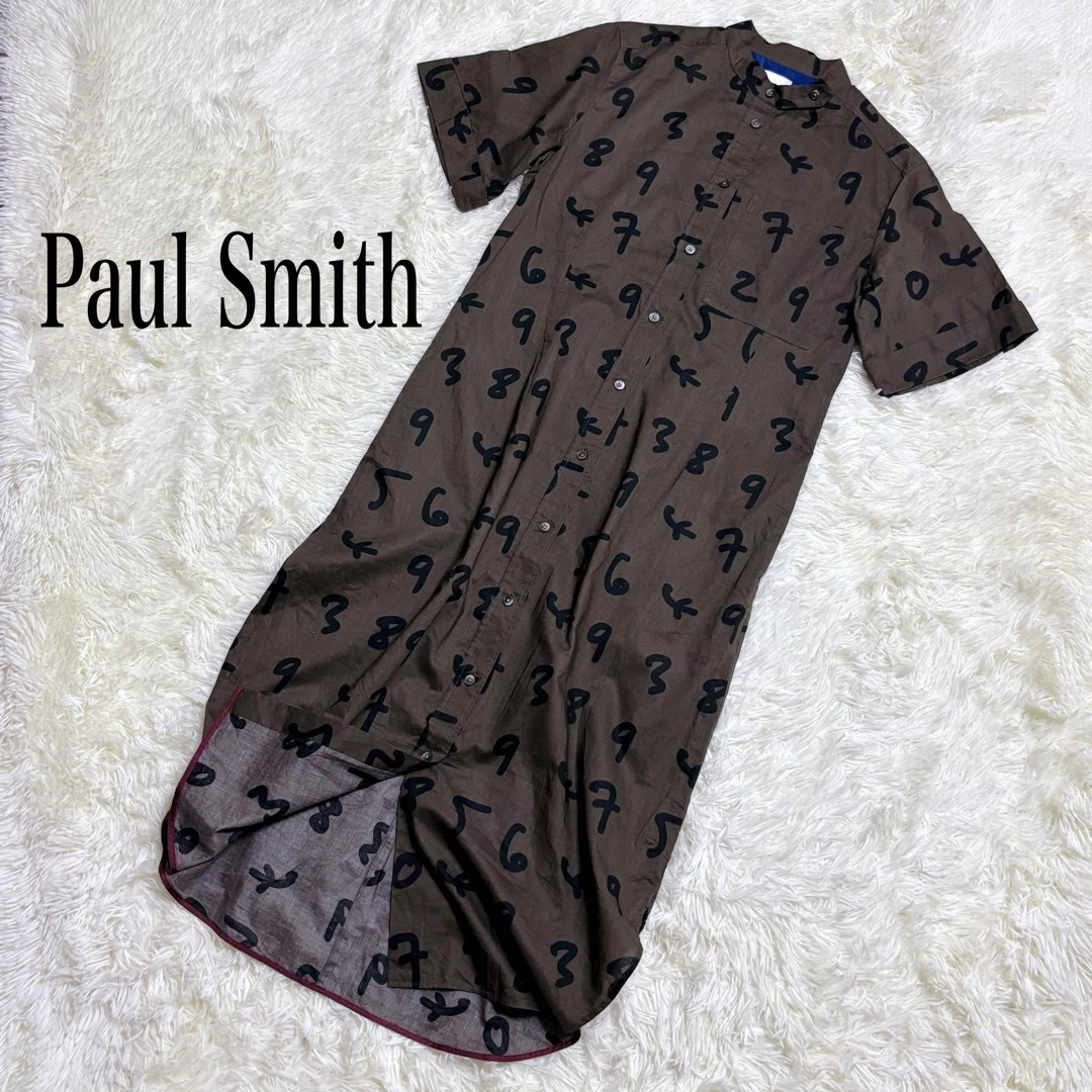 Paul Smith(ポールスミス)の美品✨ポールスミス シャツワンピース 半袖 ナンバーズ  洗濯可 ドレス カーキ レディースのワンピース(ロングワンピース/マキシワンピース)の商品写真
