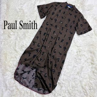 ポールスミス(Paul Smith)の美品✨ポールスミス シャツワンピース 半袖 ナンバーズ  洗濯可 ドレス カーキ(ロングワンピース/マキシワンピース)