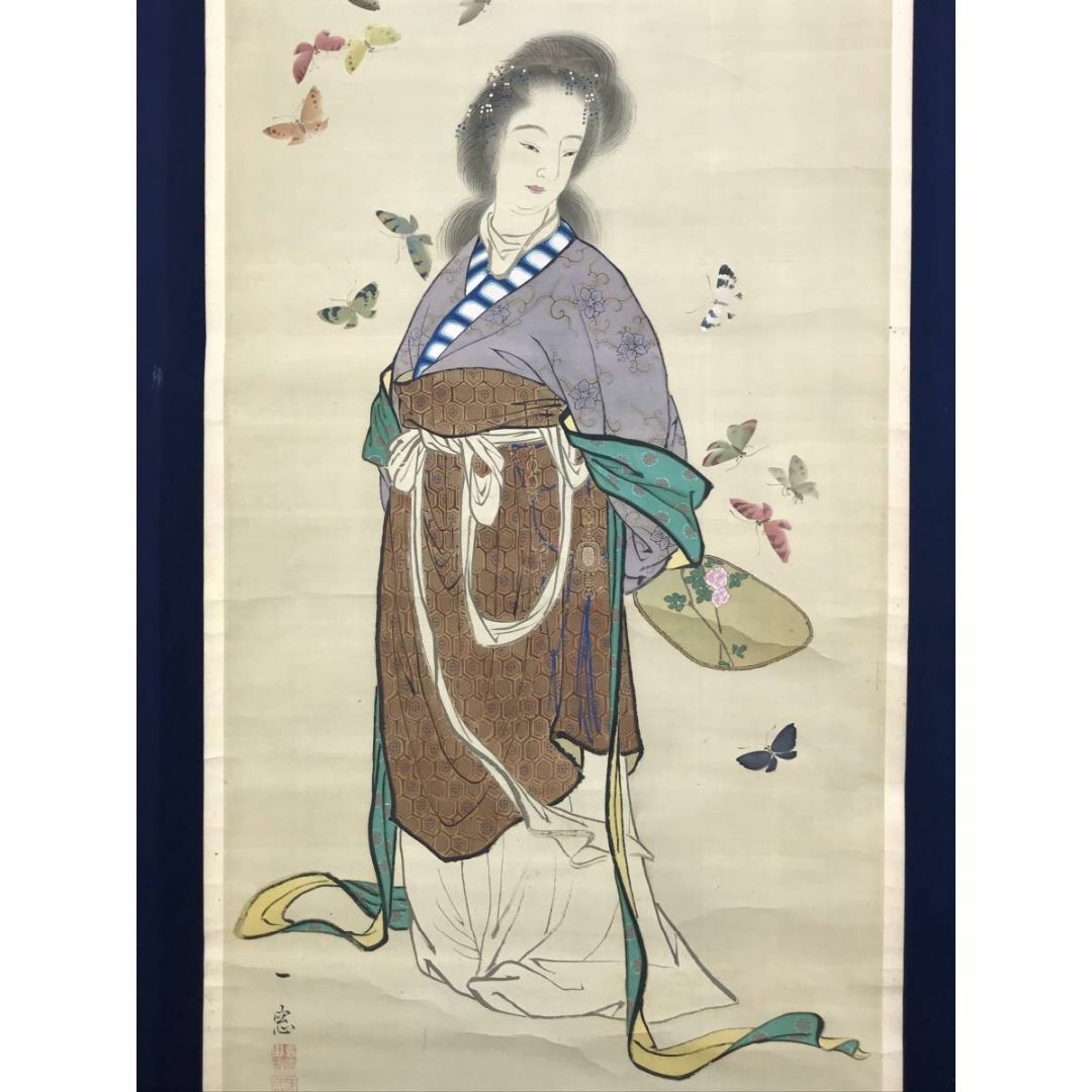真作/義原一窓/唐美人に蝶図/美人図/掛軸☆宝船☆AD-602の通販 真作/義原一窓/唐美人に蝶図/美人図/掛軸☆宝船☆AD-602の通販