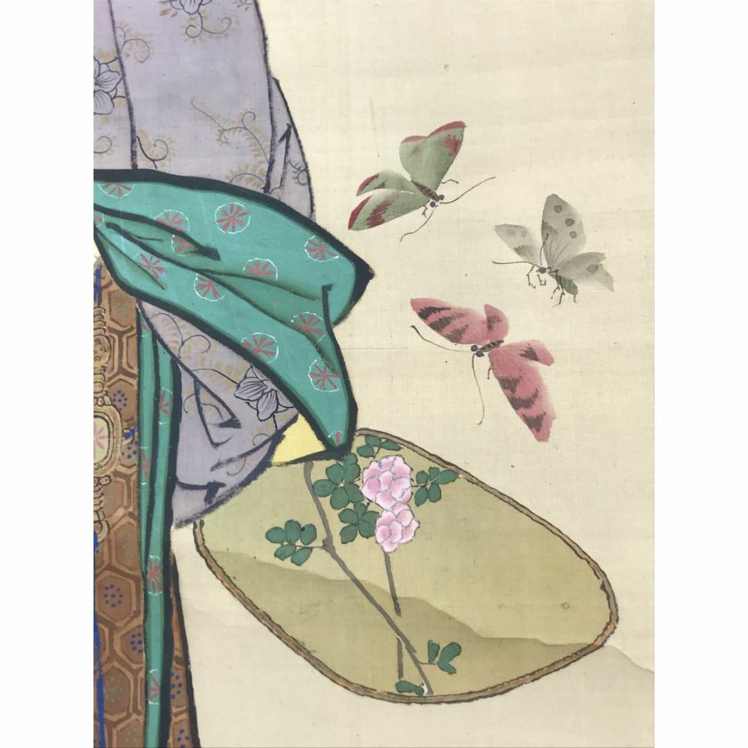 真作/義原一窓/唐美人に蝶図/美人図/掛軸☆宝船☆AD-602の通販 真作/義原一窓/唐美人に蝶図/美人図/掛軸☆宝船☆AD-602の通販