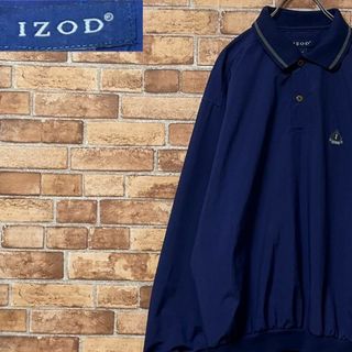 IZOD　アイゾッド　ナイロンプルオーバー　刺繍ロゴ　ネイビー　襟付き　M(その他)