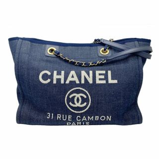 シャネル(CHANEL)のCHANEL シャネル ドーヴィル MM A67001 ネイビー ゴールド金具 キャンバス レザー ココマーク チェーン トートバッグ ハンドバッグ　ショルダーバッグ　肩掛け　バッグ　鞄　カバン　レディース(トートバッグ)