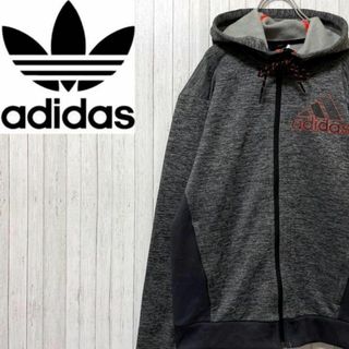 アディダス(adidas)のアディダス　パーカー　スウェット ビッグロゴ　グレー　霜降り　ジップ　M(パーカー)