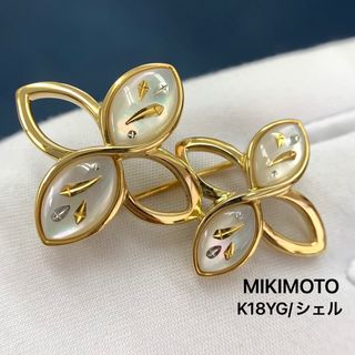 ミキモト(MIKIMOTO)のK18YG  シェル　ブローチ　御木本　リーフ　ミキモト(ブローチ/コサージュ)