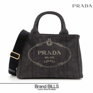 プラダ(PRADA)の未使用品 プラダ カナパ ハンドバッグ ショルダーバッグ 2way B2439G ブラック ゴールド金具 デニム トライアングルロゴ(ハンドバッグ)