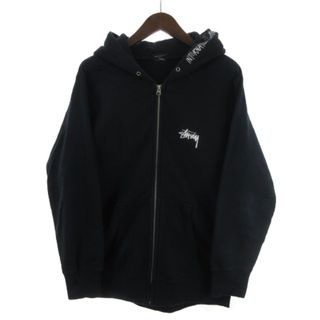 ステューシー(STUSSY)のステューシー パーカー 長袖 フロントジップ バックロゴ コットン 黒 M(パーカー)