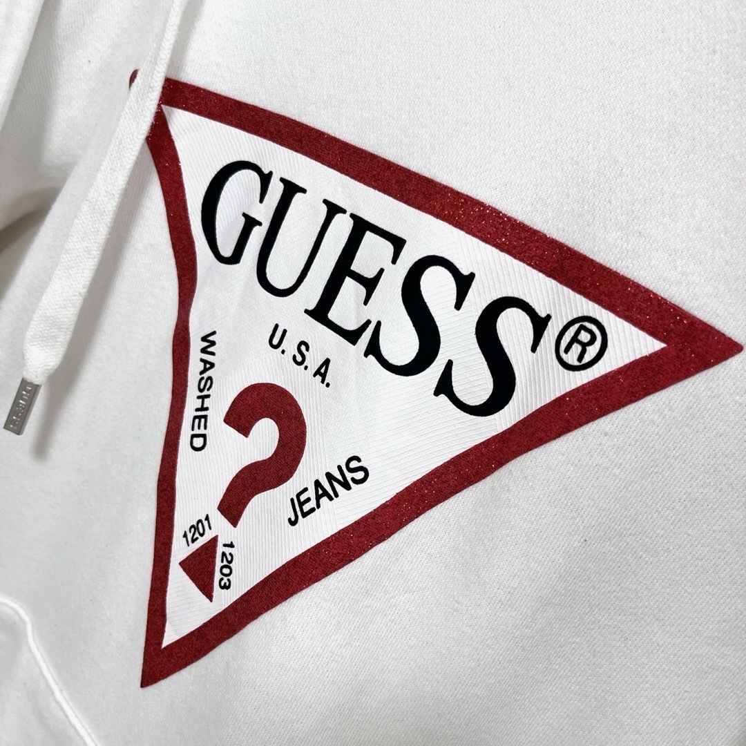 GUESS(ゲス)のGUESS ゲス パーカー フーディ ホワイト でかロゴ S メンズのトップス(パーカー)の商品写真