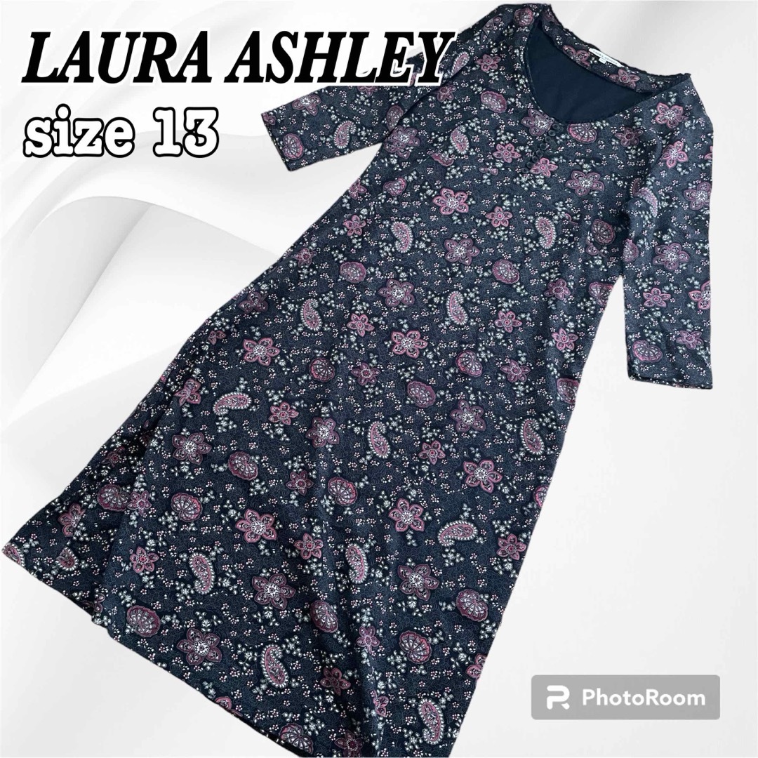 LAURA ASHLEY(ローラアシュレイ)のローラアシュレイ マキシ丈 ロングワンピース Aライン 七分袖 ペイズリー13号 レディースのワンピース(ロングワンピース/マキシワンピース)の商品写真