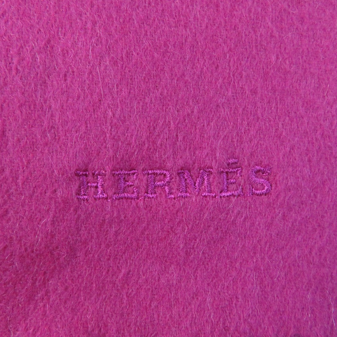 極美品☆HERMES エルメス カシミヤ100% ロゴ刺繍入り フリンジ 極美品☆HERMES エルメス カシミヤ100% ロゴ刺繍入り フリンジ