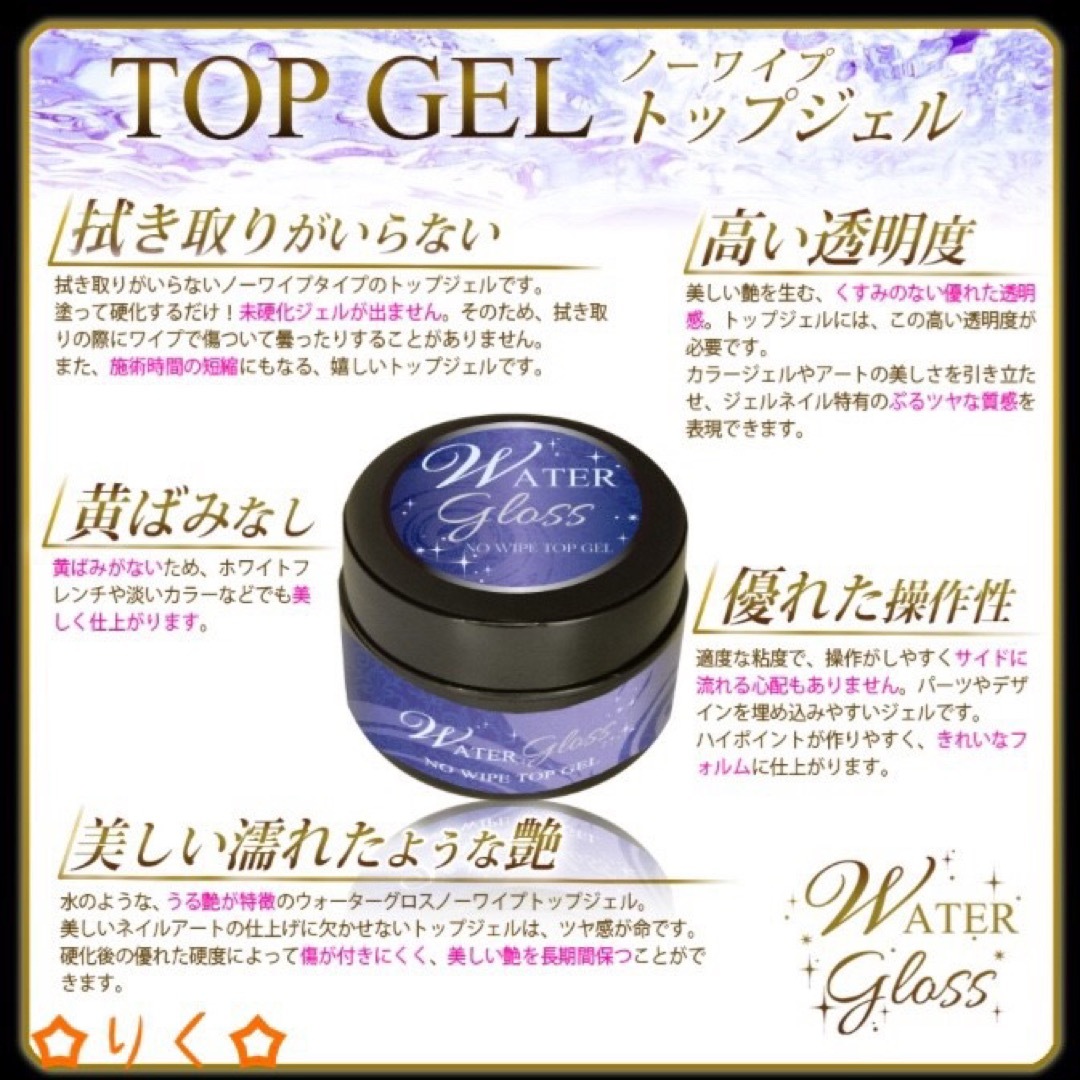 ❣️SALE❣️ウォーターグロス 【ノンワイプトップジェル30g】大容量！うる艶 コスメ/美容のネイル(ネイルトップコート/ベースコート)の商品写真