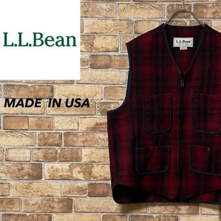 エルエルビーン(L.L.Bean)のエルエルビーン　USA製　ヴィンテージ　ウールベスト　チェック柄　赤　黒　M(ベスト)