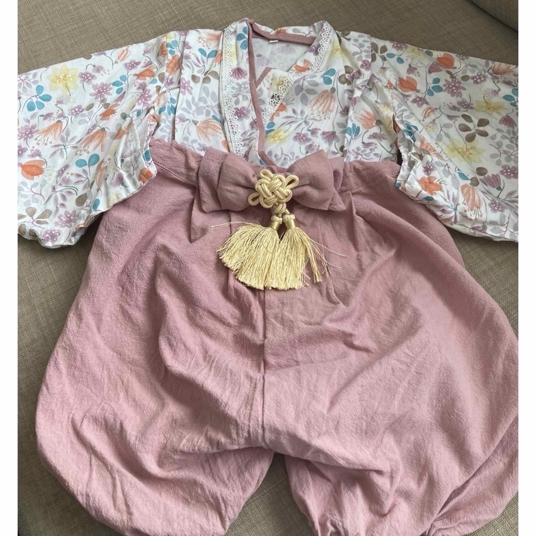 袴　80 女の子　花柄　ピンク　美品 キッズ/ベビー/マタニティのベビー服(~85cm)(和服/着物)の商品写真