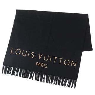 ルイヴィトン(LOUIS VUITTON)の良品△LOUIS VUITTON ルイヴィトン 400788 カシミヤ100％ ロゴ入り 大判 ショール マフラー ブラック イタリア製 レディース(マフラー/ショール)