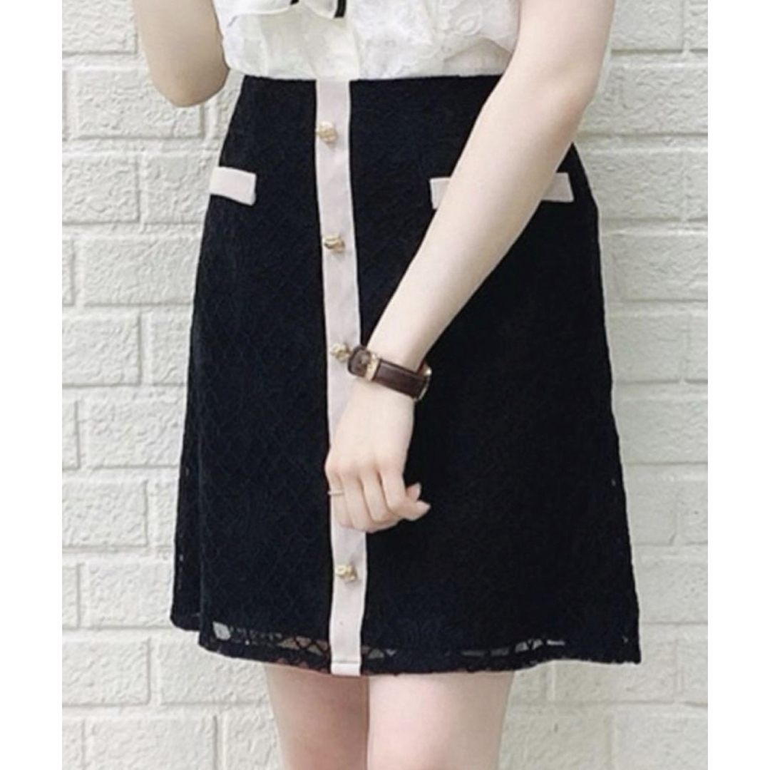 MIIA(ミーア)のMIIA♡配色レースミニスカート ブラック レディースのスカート(ミニスカート)の商品写真