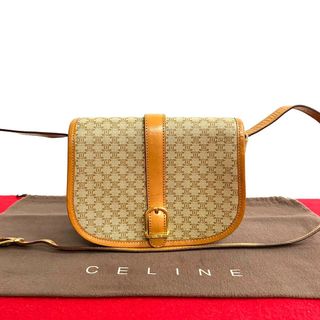 セリーヌ(celine)のほぼ未使用 CELINE セリーヌ ヴィンテージ マカダム ブラゾン ロゴ レザー ミニ ショルダーバッグ ポシェット ブラウン ベージュ 82575(ショルダーバッグ)